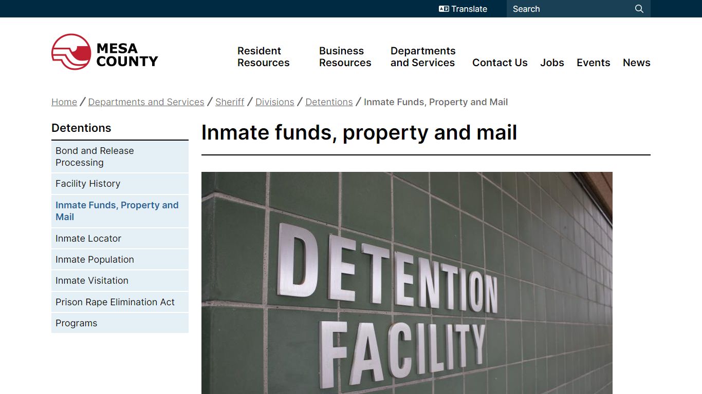 Inmate funds, property and mail | Mesa County - Mesa County, Colorado